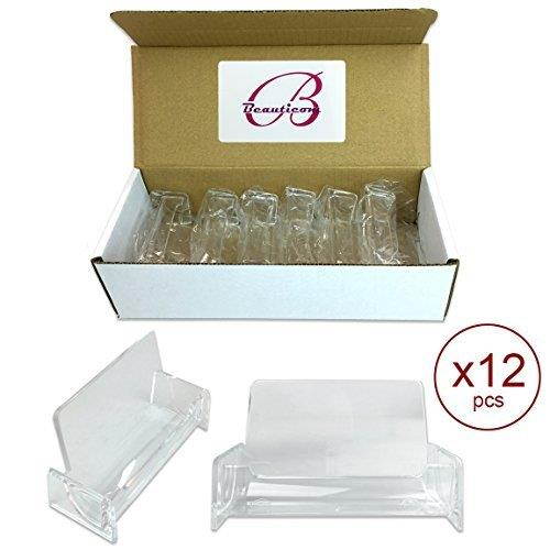 Beauticom 12 Pieces - Clear Plastic Business Card Holder Display Desktop Countertop (Style # 3)