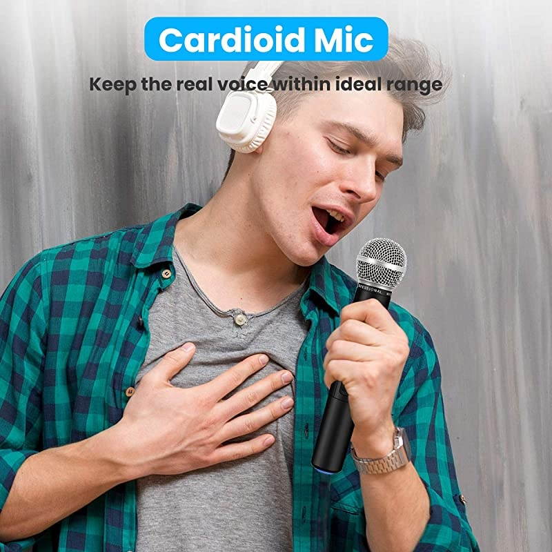 UHF Wireless Microphone System  Dual Channel Handheld Wireless Microphone with Professional Karaoke Receiver and 2 Handheld Dynamic Mics Set for Home Party KTV Meeting Wedding Church