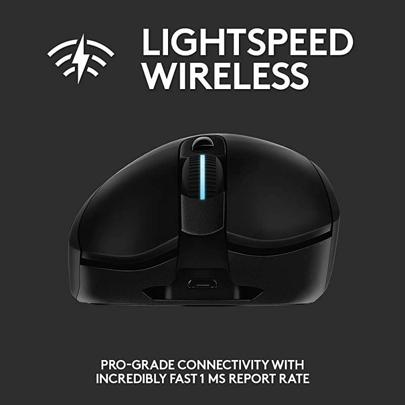 703 Lightspeed Wireless Gaming Mouse WHero 25K Sensor PowerPlay Compatible Lightsync RGB Lightweight 95G+10G Optional 10025 600 DPI Rubber Side Grips Black