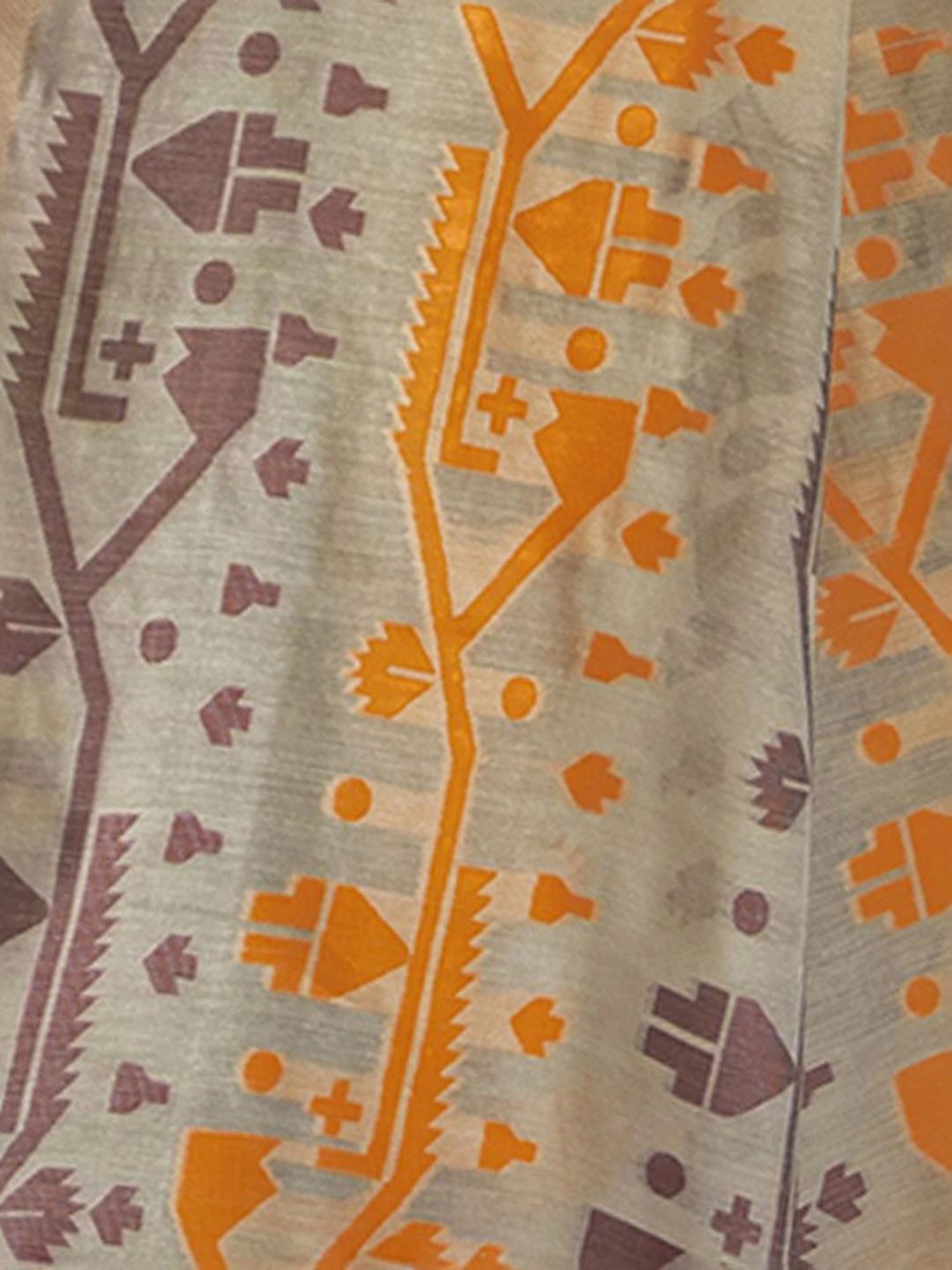 Satrani Beige Cotton Woven Saree With Unstitched Blouse