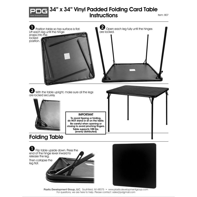 34" x 34" Folding Table Black - Plastic Dev Group