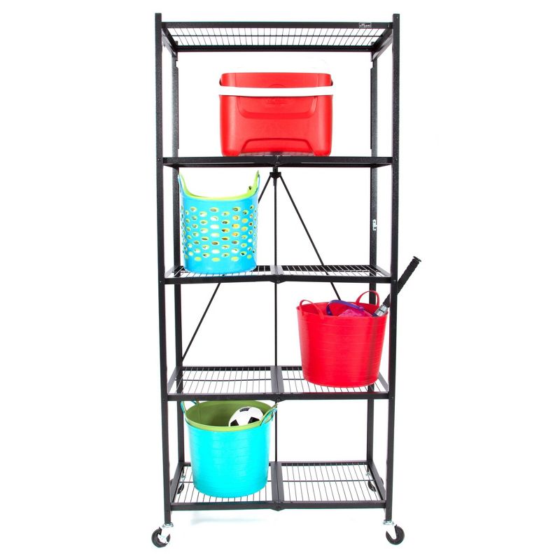 Origami Large Wheeled 5-Shelf Folding Steel Wire Shelving, Black (21"x36"x78")