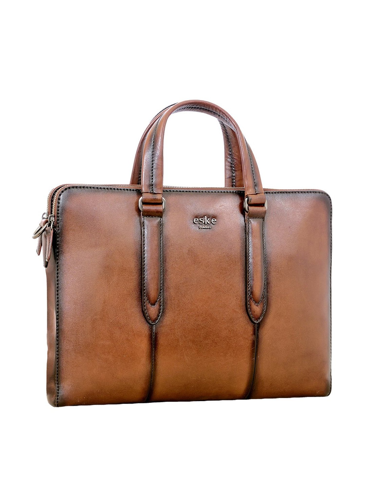 Eske Tan Leather Solid Large Laptap Messenger Bag