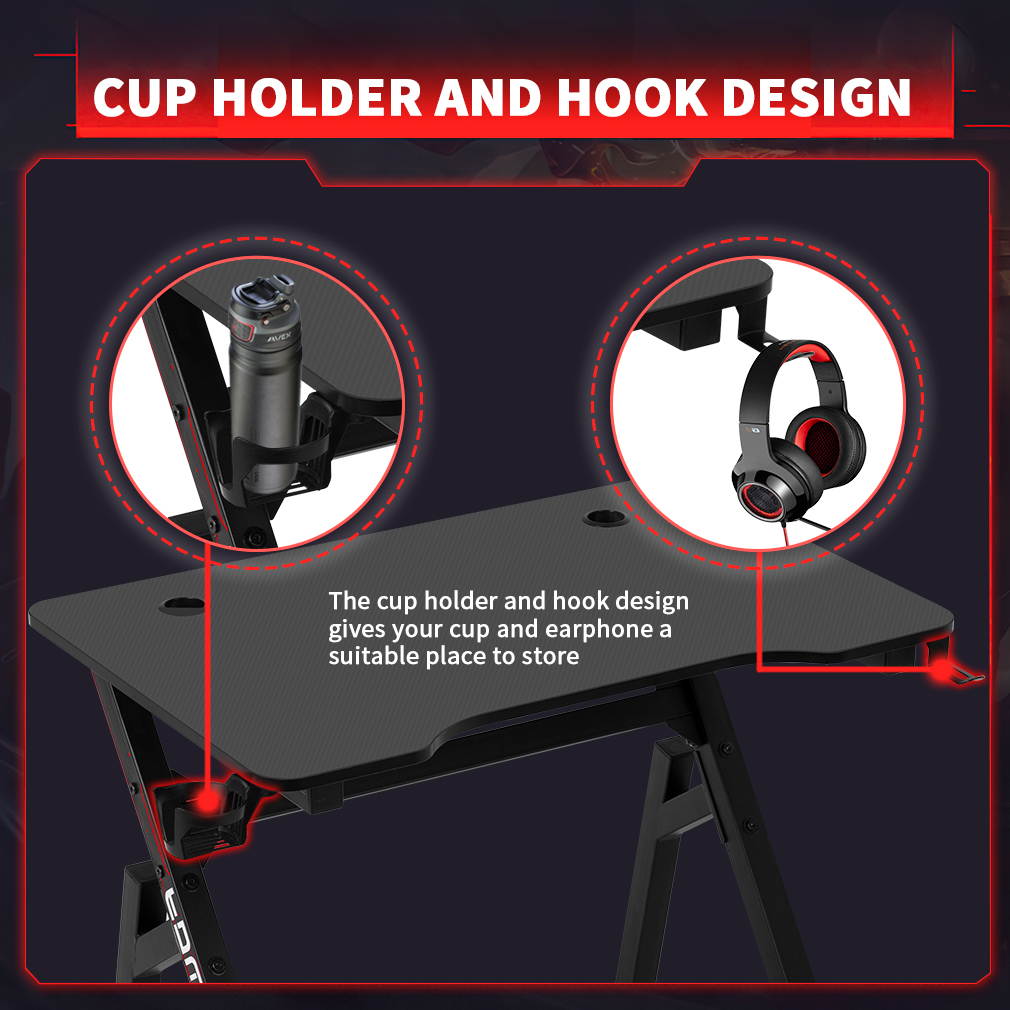 Computer Desk Gaming Desk 35.2"/45.2"/47.2" Student PC Desk Writing Desk Office Desk Extra Large Modern Ergonomic Racing Style Table Workstation Carbon Fiber Cup Holder Headphone Hook (35.2 inches)