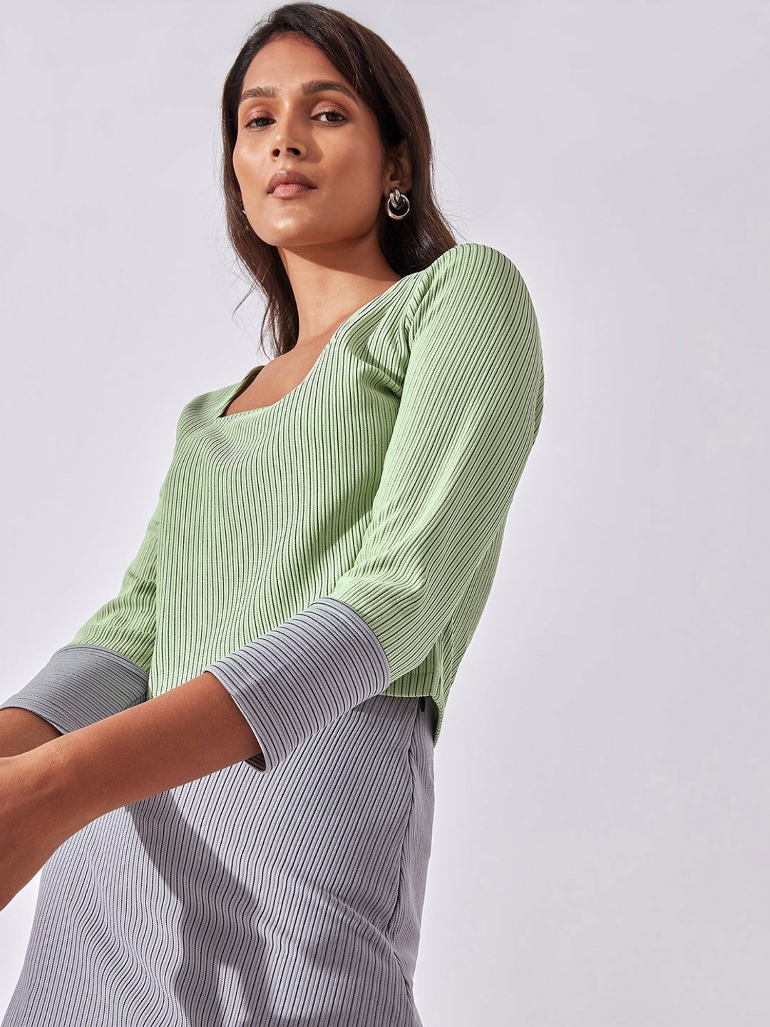 The Label Life Green Striped Top