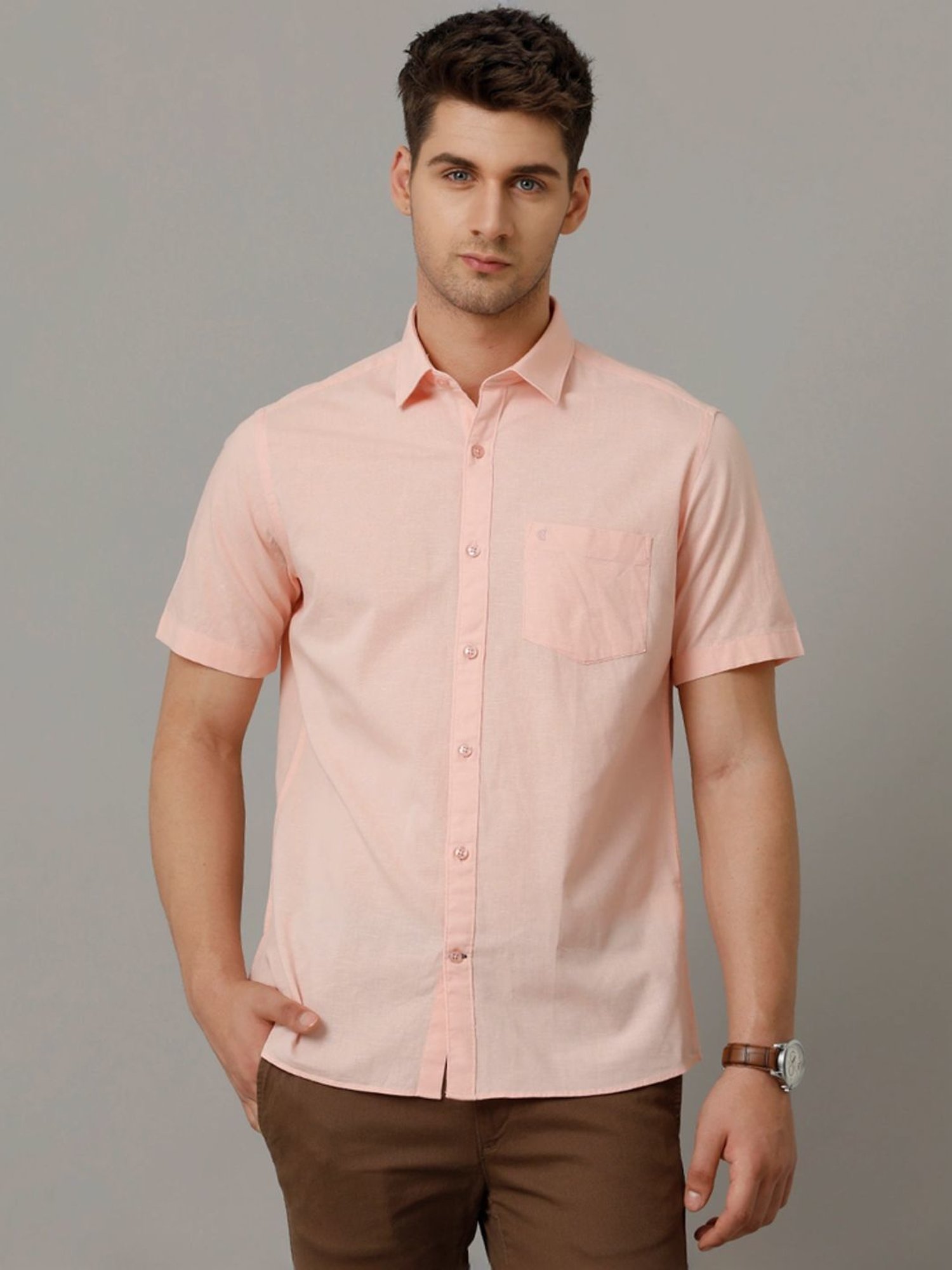 Cavallo By Linen Club Orange Linen Contemporary Fit Shirt
