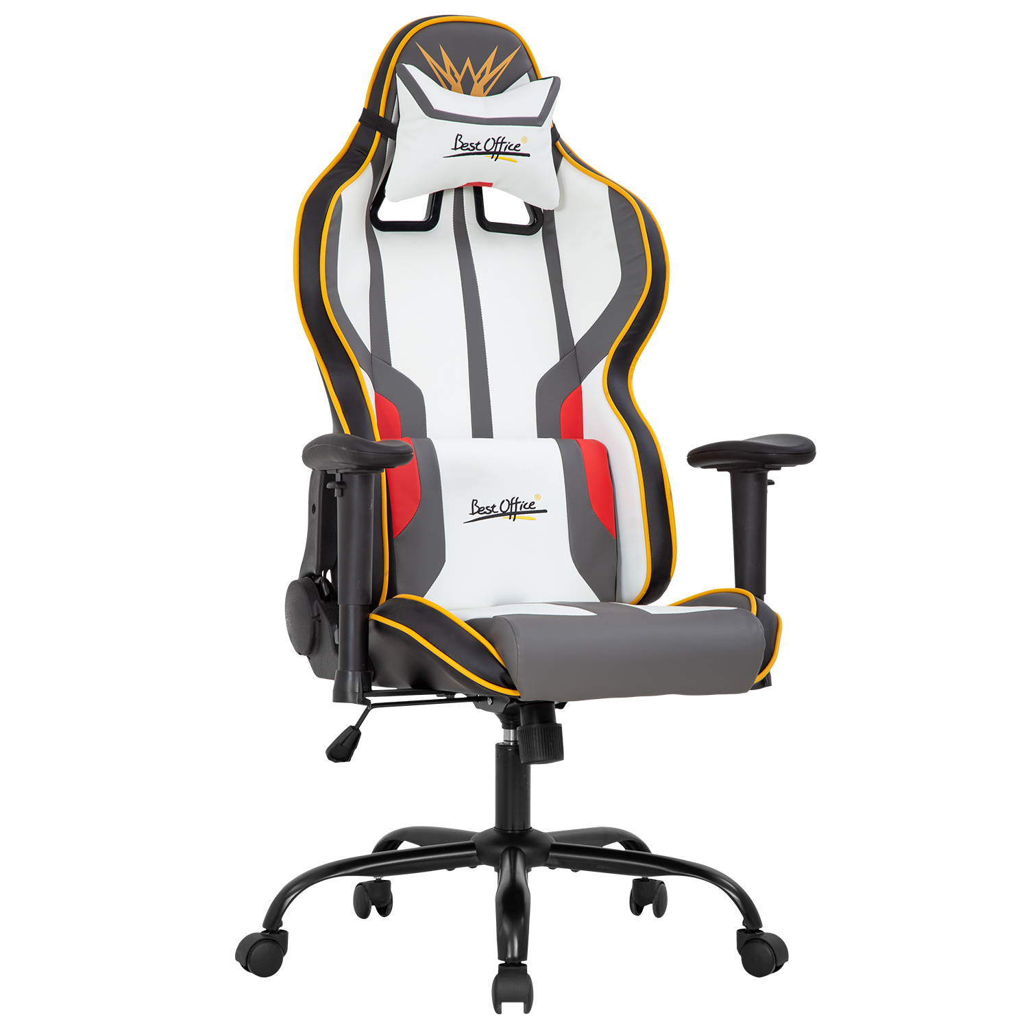 Gaming Chair Racing Office Chair PC Computer Chair with Lumbar Support Headrest Armrest Task Rolling Swivel Ergonomic PU Leather E-Sports Adjustable Desk Chair for Adults Gamer Girls(White)
