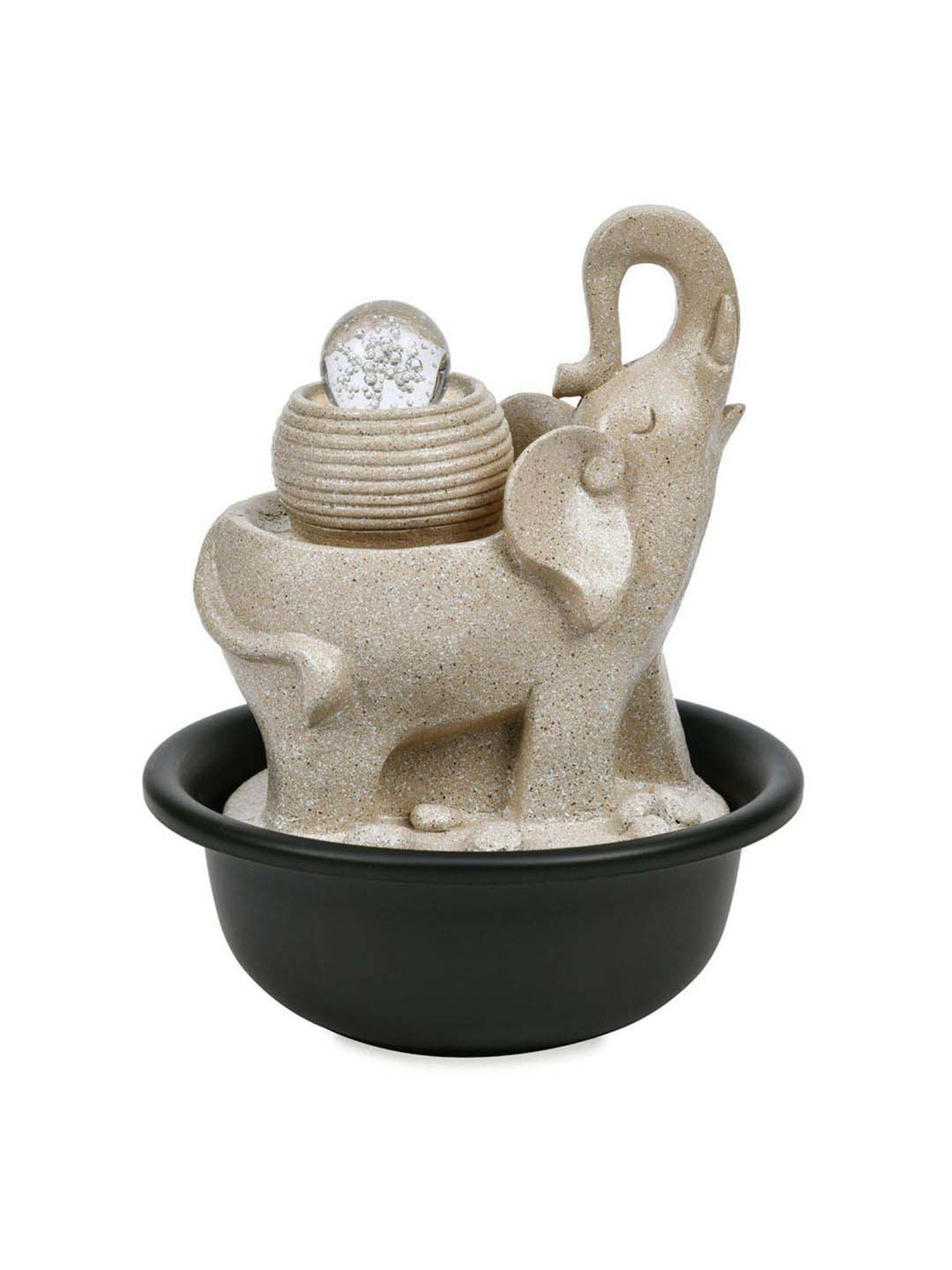 @home Beige Resin Elephant Trunk Decorative Water Fountain With Led Light