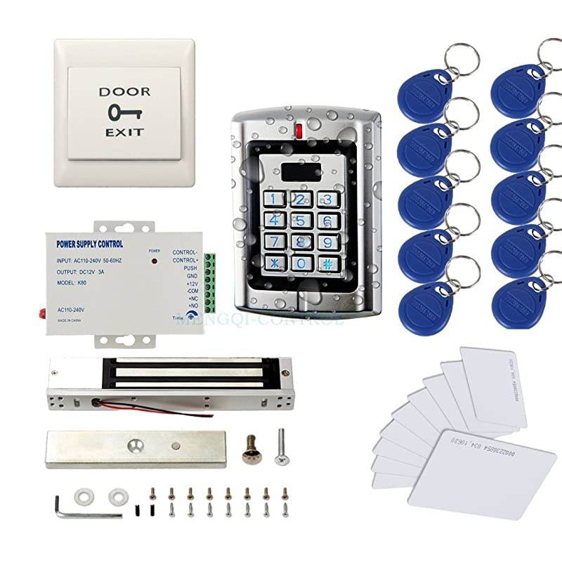 Weatherproof Access Control System 600LBS Force Electric Magnetic Lock +110VPower Supply+Exit Button+Cards+Key Fobs