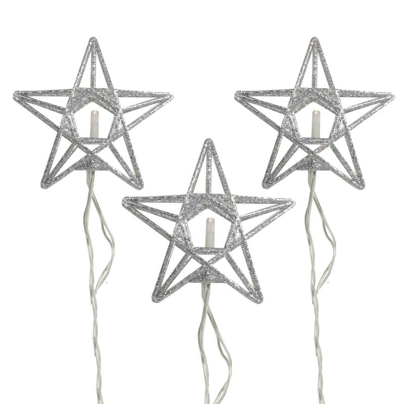 Penn 10-Count Battery Operated Warm Clear Sparkling Glittered Star Christmas Light set, 6.6ft Silver Wire