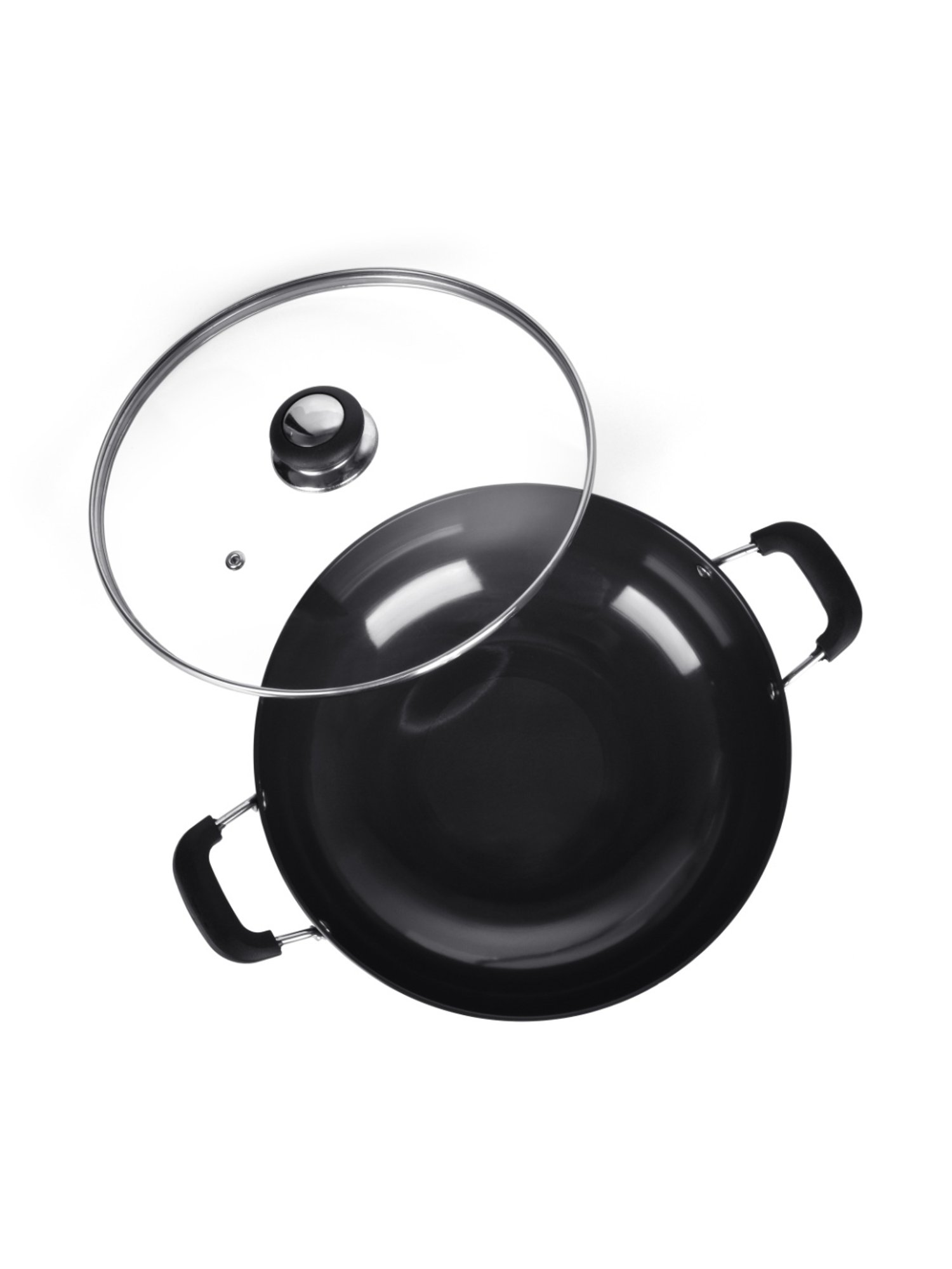 Sumeet 3mm Hard Anodized Deep kadai with Glass Lid Big Size No. - 15 (28.5cm Dia. 4.5 LTR Capacity)