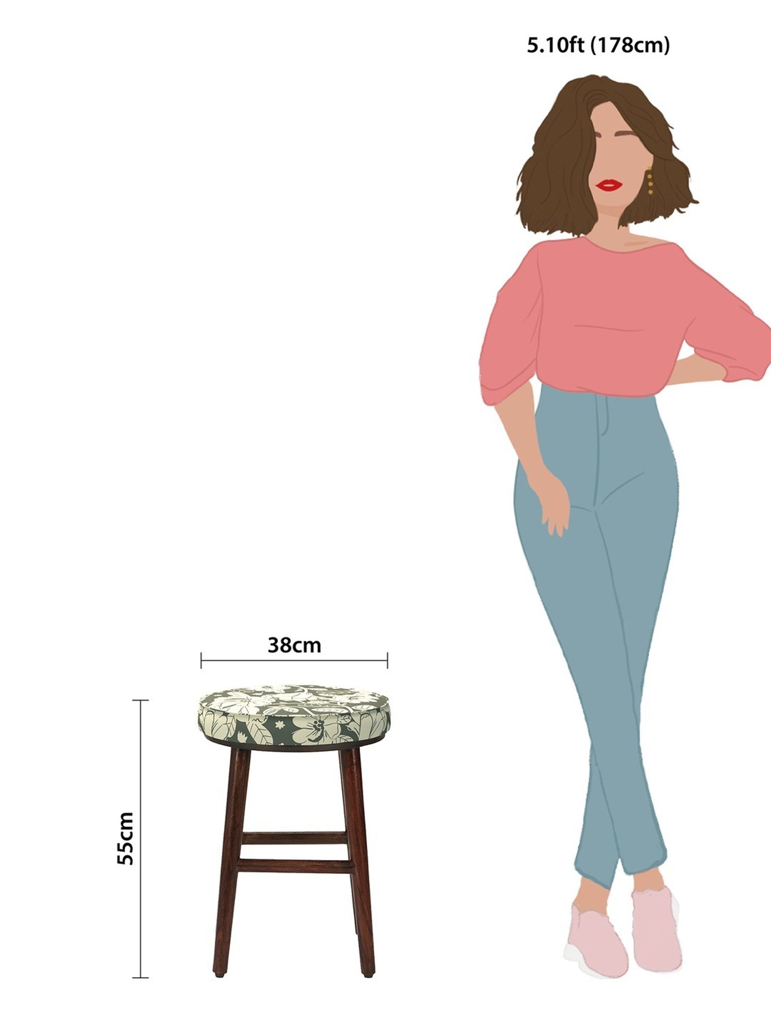 Chumbak English Garden Floral Grey Wood Cafe Stool