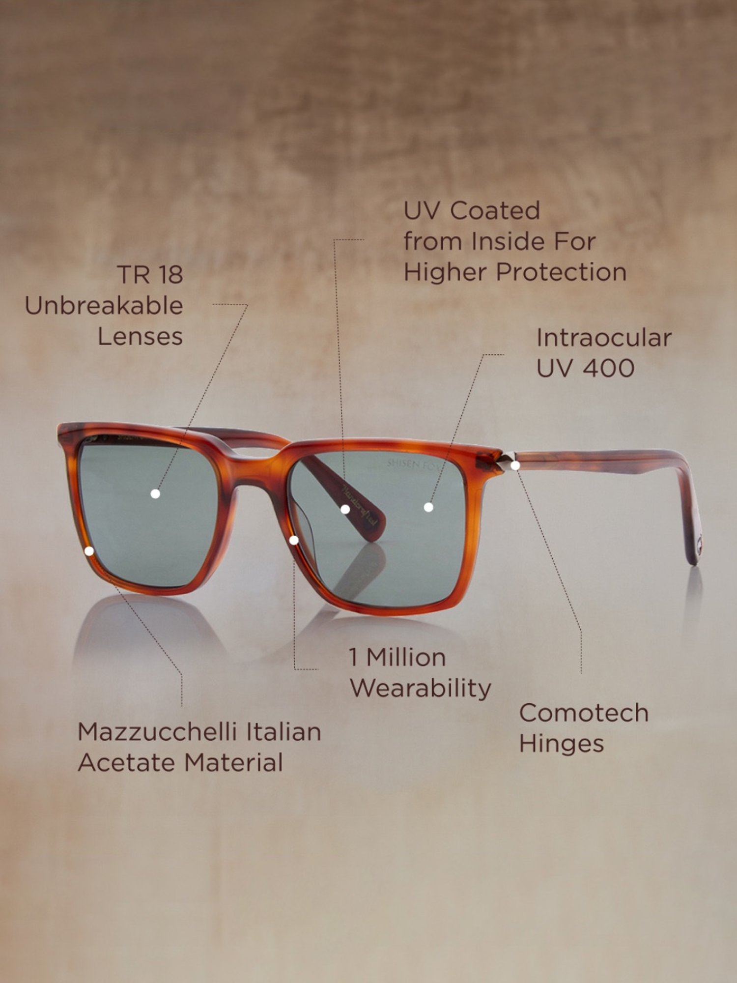 Shisen Fox Kimyou Havana Square Unisex UV Protection Sunglasses -52 mm