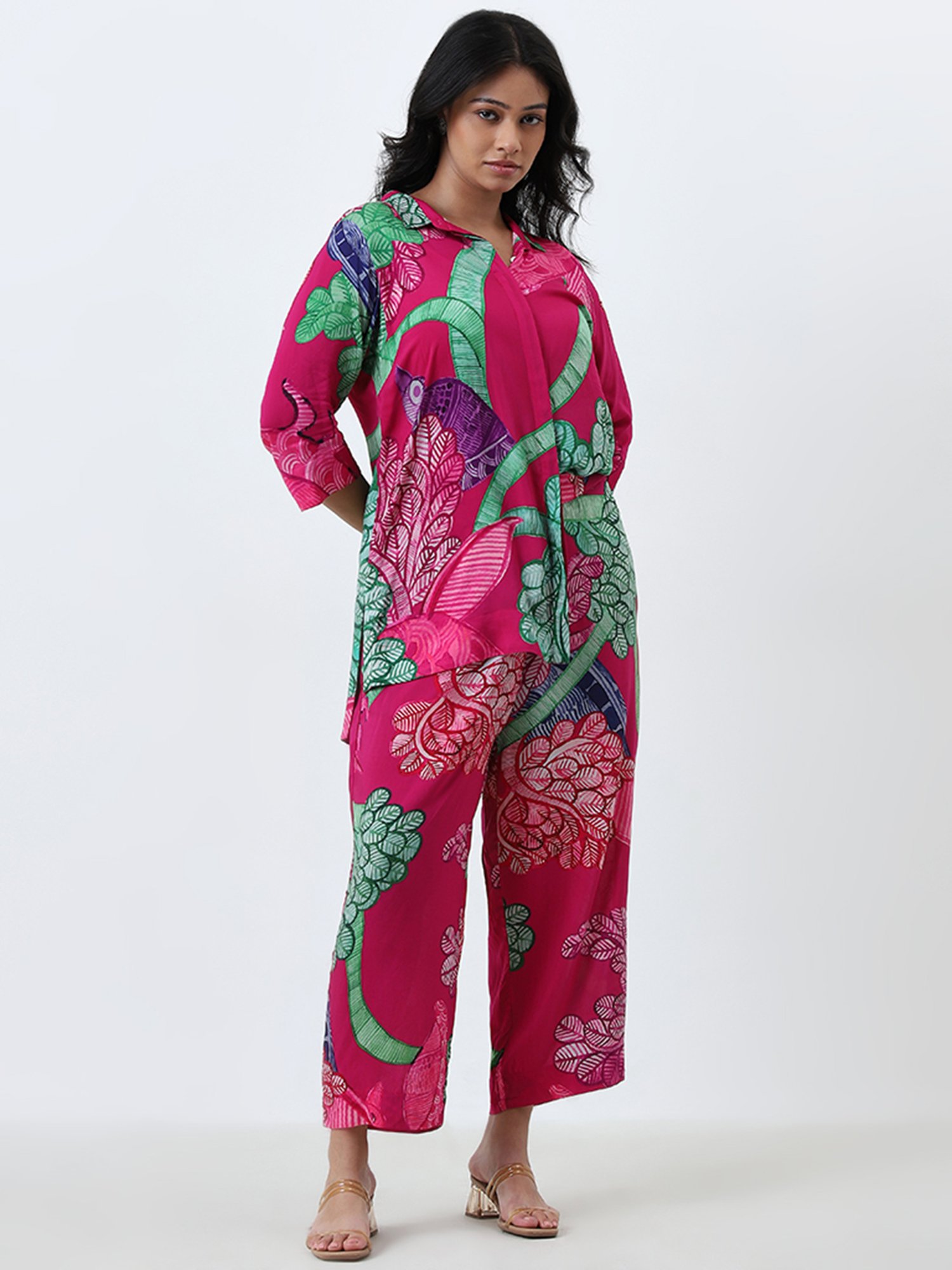 Diza by Westside Pink Floral Printed High-Rise Ethnic Pants