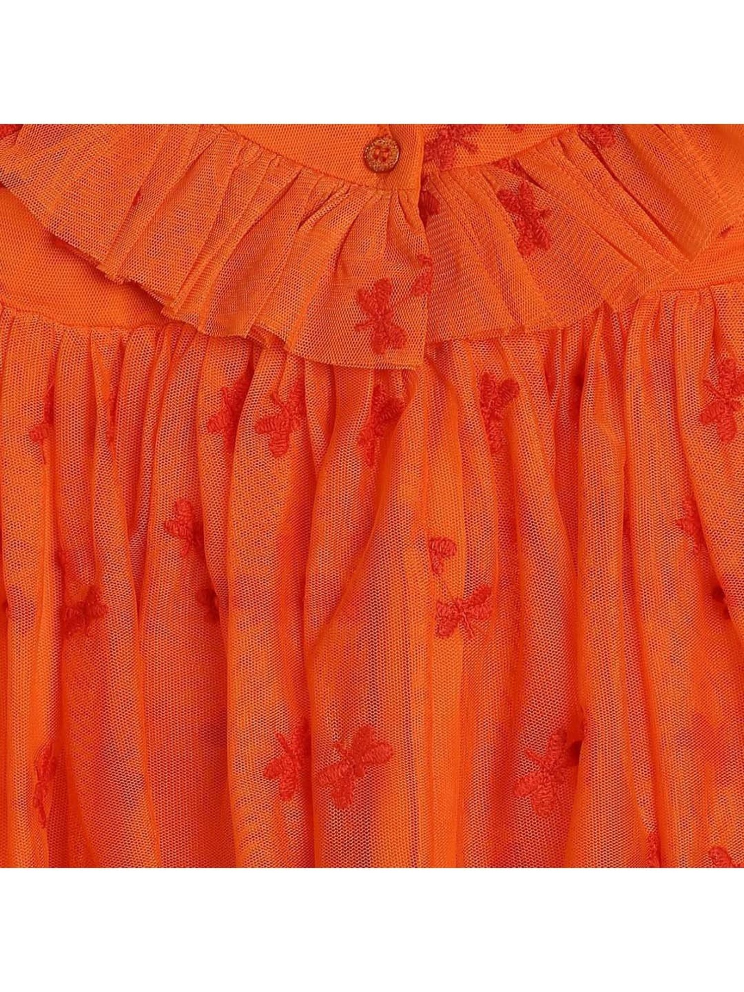 MINIKLUB Kids Orange Cotton Embroidered Dress