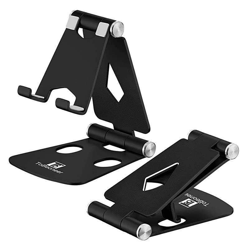 Adjustable Cell Phone Stand  Phone Holder for Desk Small Size Portable Desktop Dock Compatible with iPhone XR XS X 11 9 8 7 6 Plus Samsung Google Office Home Desk Nightstand Decor Black