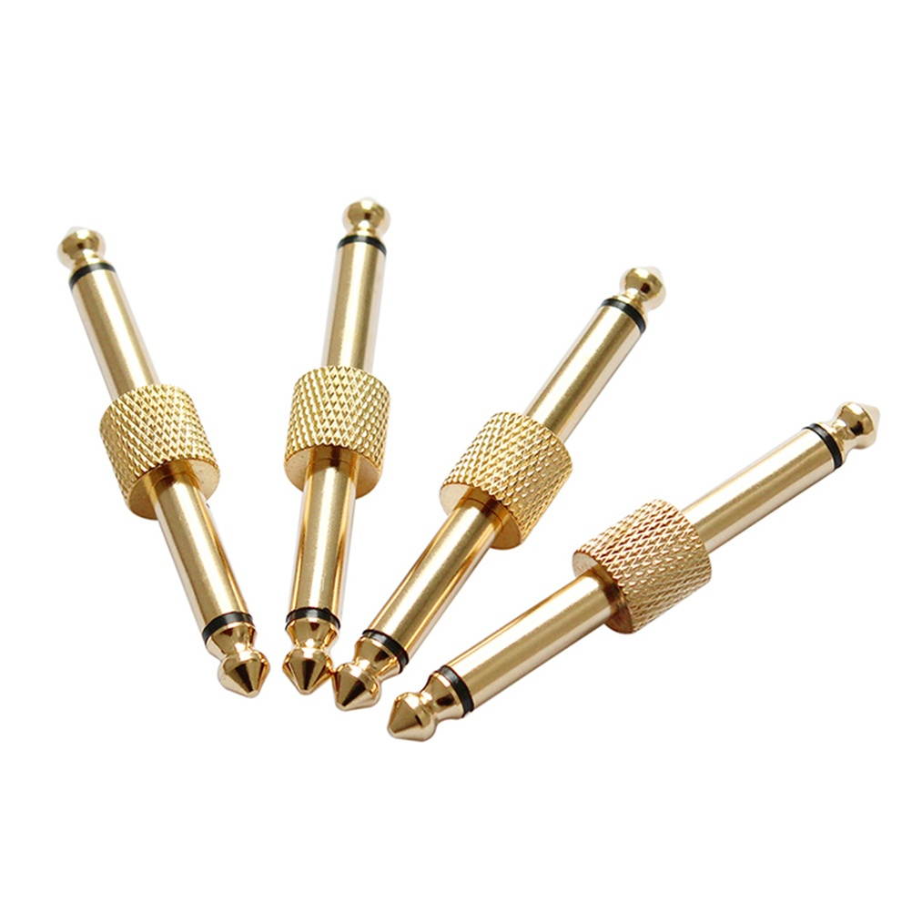 4PCS 6.35mm Straight Pedal Coupler Double Head Guitar Effect Supplies Effector Pedals Adapter Connector (Golden)