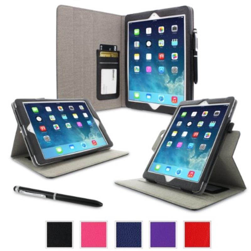 roocase ipad 9.7 2018/2017 case, premium leather folio case with apple pencil holder, multiangle viewing stand, smart cover auto sleep/wake function for apple ipad 9.7inch 2017/2018, black