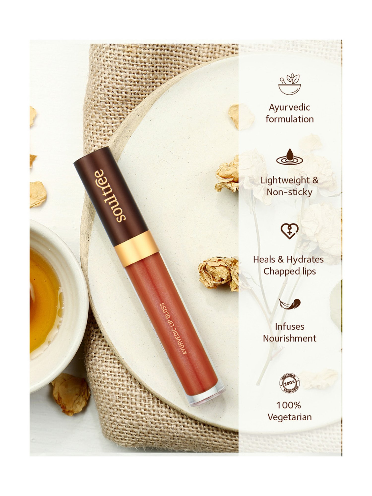 SoulTree Ayurvedic Lip Gloss - Rich Earth - 5 gm | Organic Lip Gloss