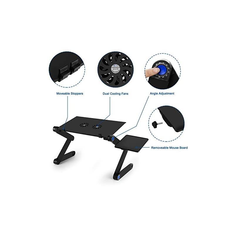 Table, Adjustable Bed Table, Computer Stand, Portable Workstation Notebook Stand Reading Holder with 2 CPU Cooling Fans and Mouse Pad in Bed Couch Sofa Office (New-version)
