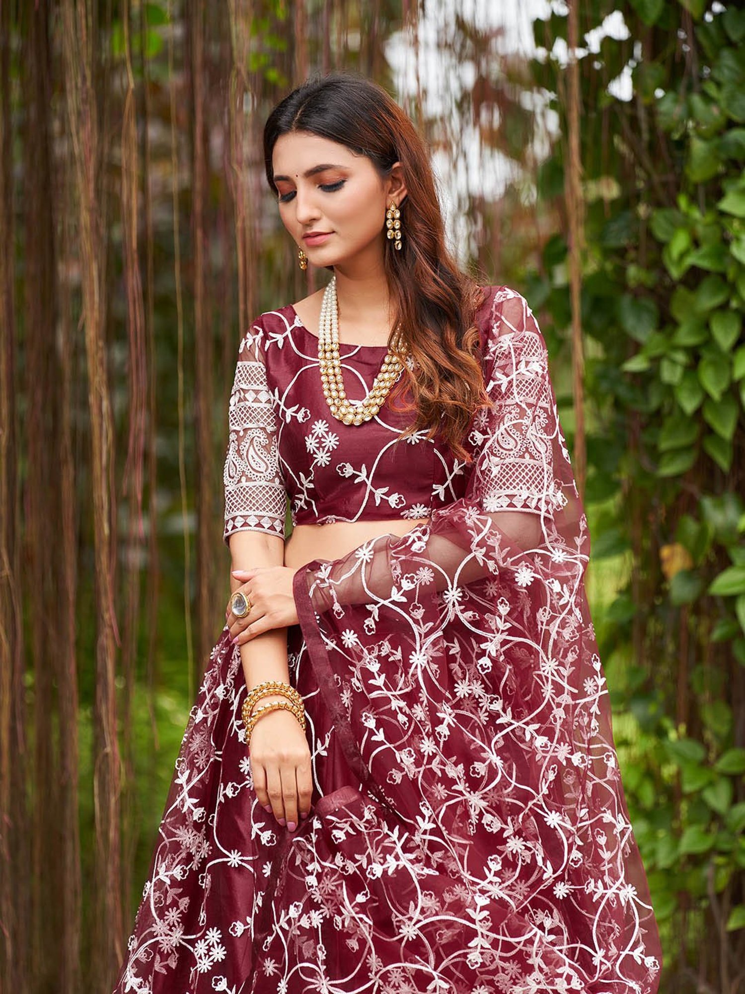 Warthy Ent Maroon Embroidered Lehenga Choli Set With Dupatta