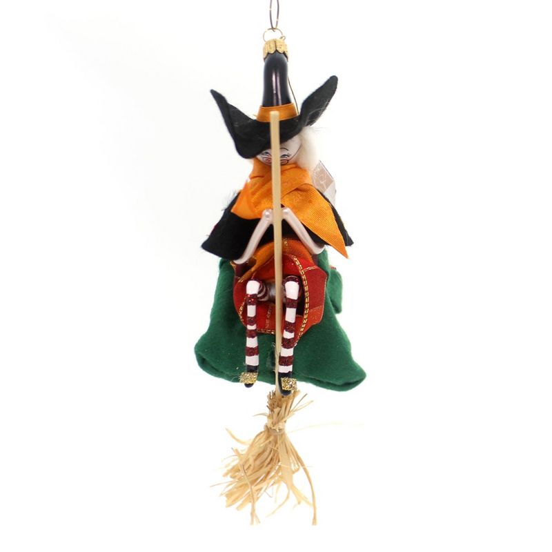 Italian Ornaments Witch & Green Bag On A Broom Ornament Italian  -  Tree Ornaments