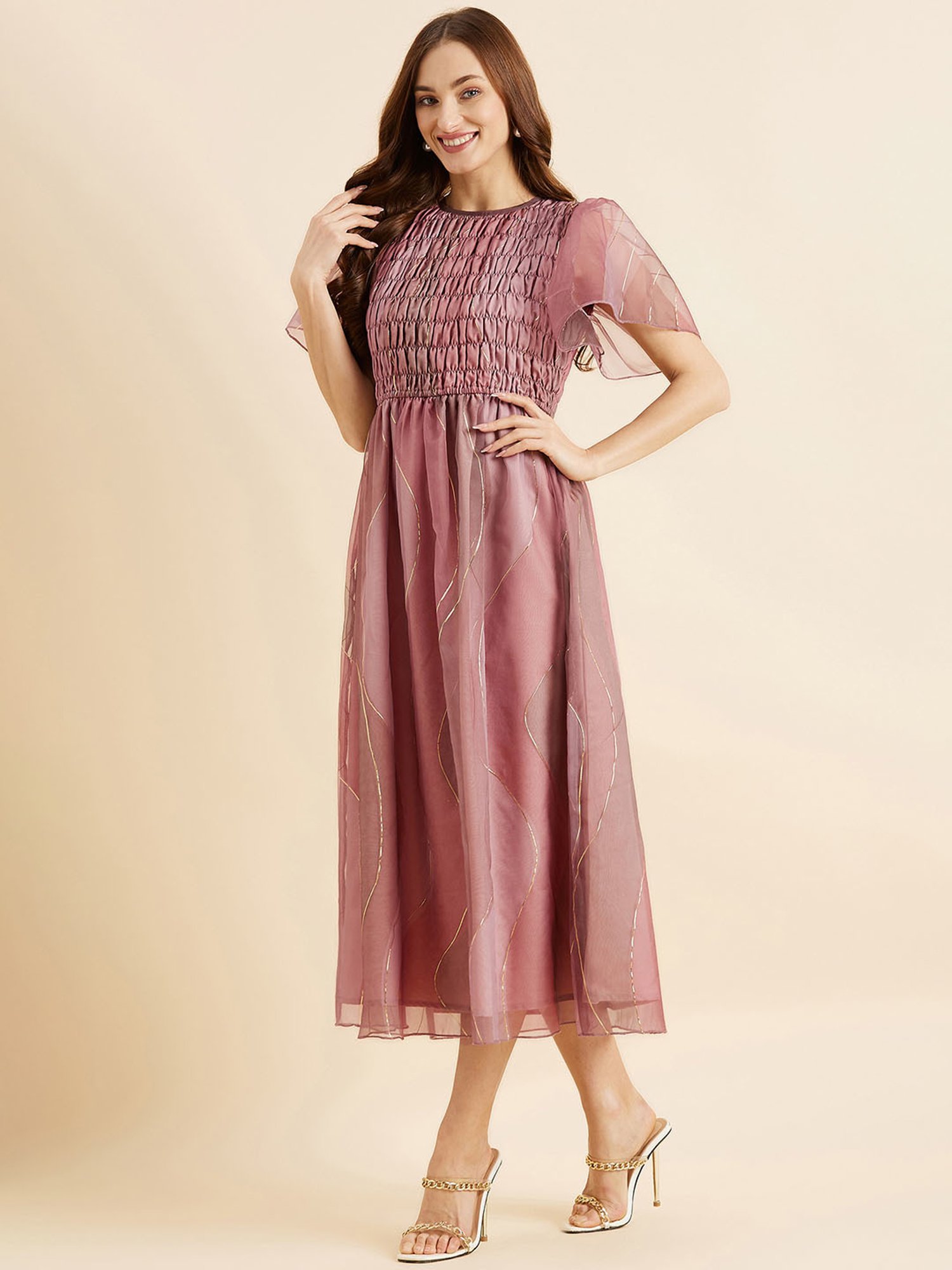 PANIT Pink Floral Print Ethnic Dress