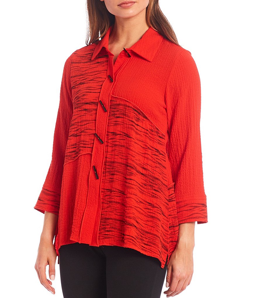 Ali Miles Petite Size Exposed Seam 3/4 Sleeve Button-Front Tunic