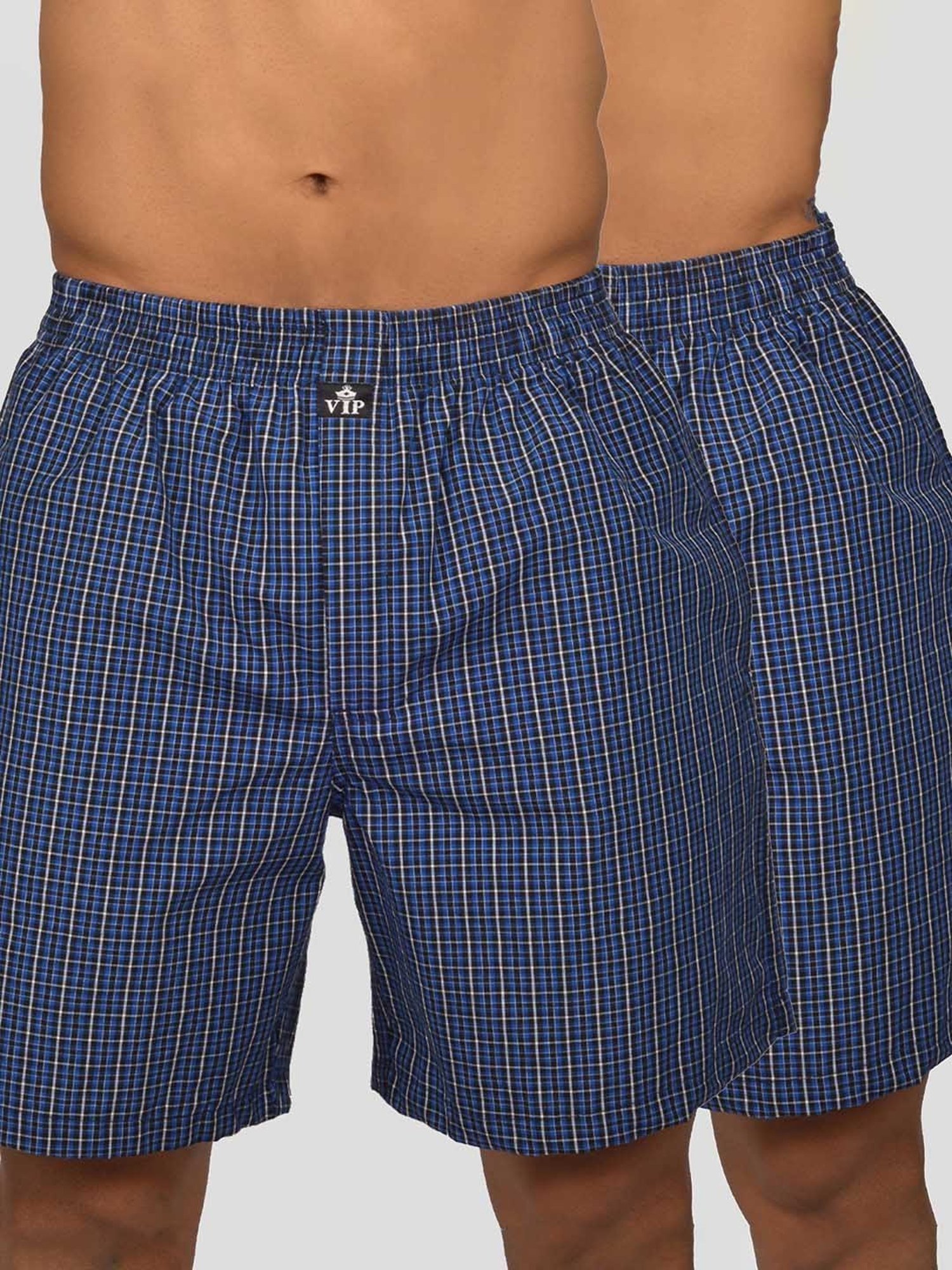 VIP Blue Relaxed Fit Check Boxers - Pack of 2