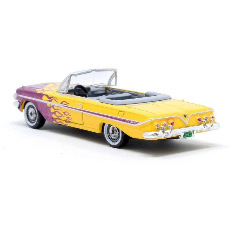 1961 Chevrolet Impala Convertible Yellow w/Purple Flames "Hot Rod" 1/87 (HO) Scale Diecast Model Car by Oxford Diecast