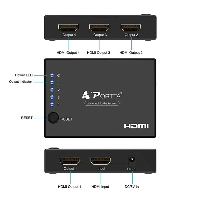 4PET0104 4 port 4-port 1-in 4-out HDMI Certified 1.4, 4Kx2k Support 3D, 1.3 compatible Amplified Splitter Switch PS3 XBOX360 Blu-ray HDTV