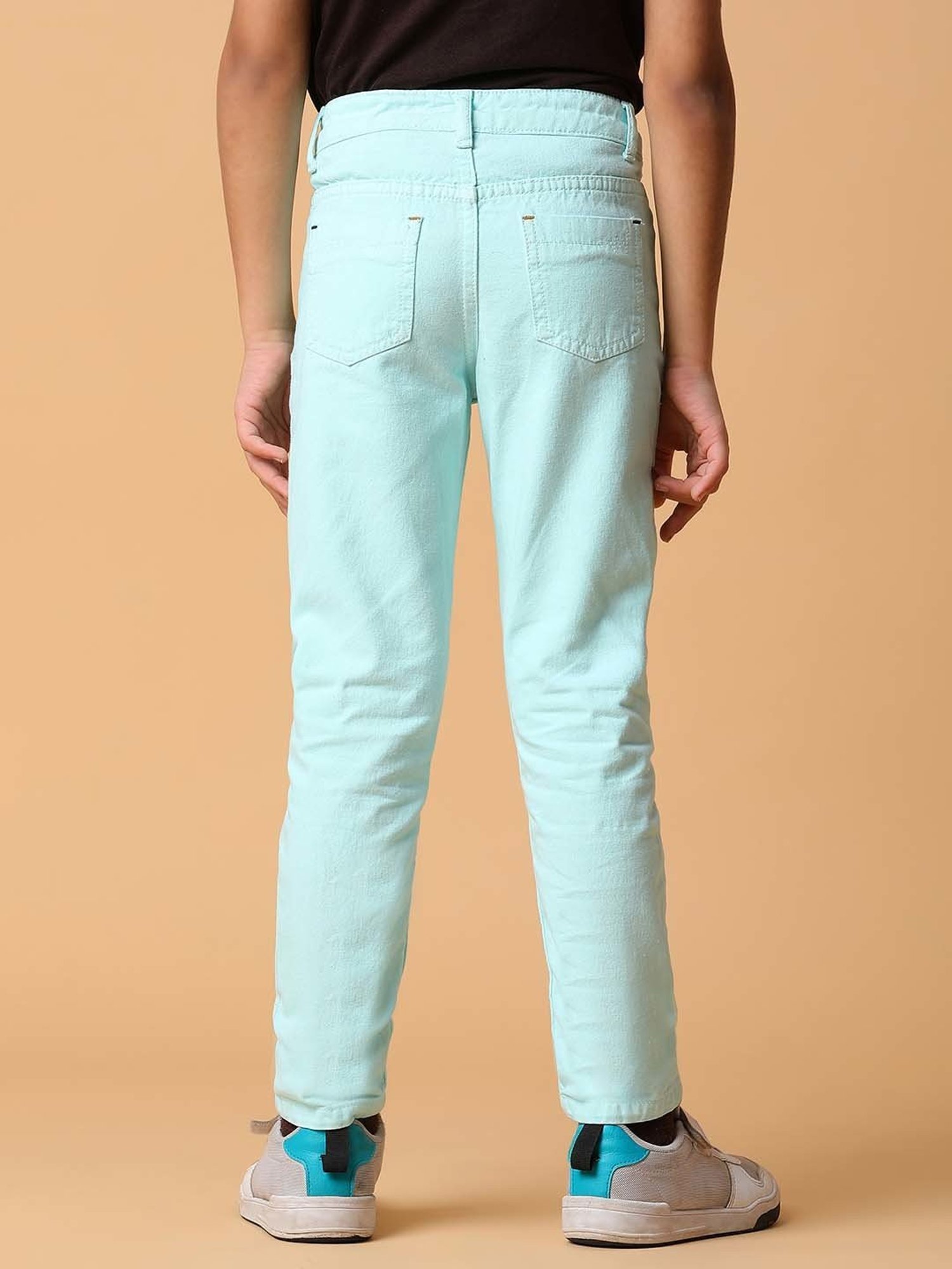Tales & Stories Boys Mint Green Cotton Slim Fit Trousers