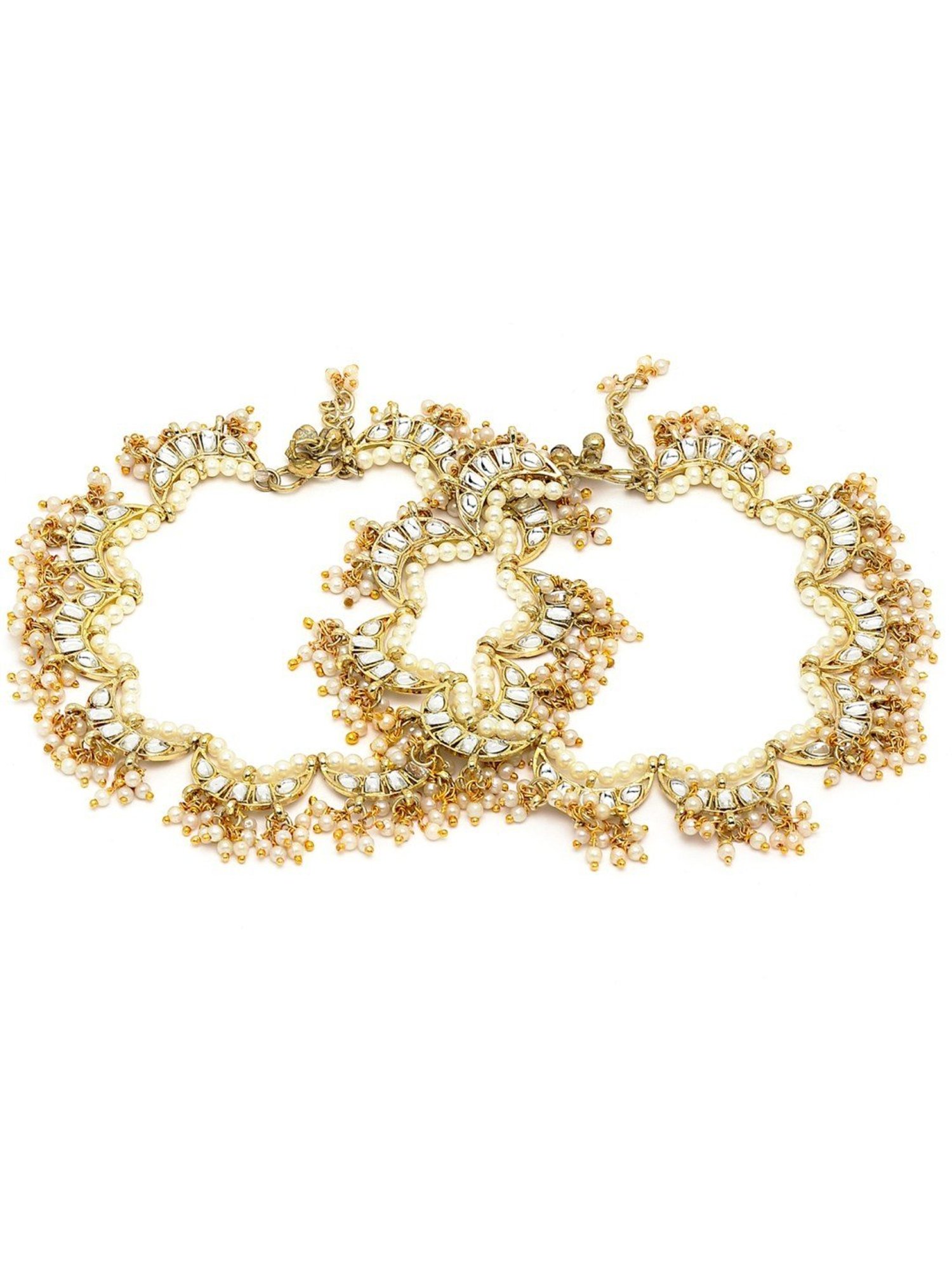 Karatcart Gold-Plated Moon Shape Kundan Anklet for Women