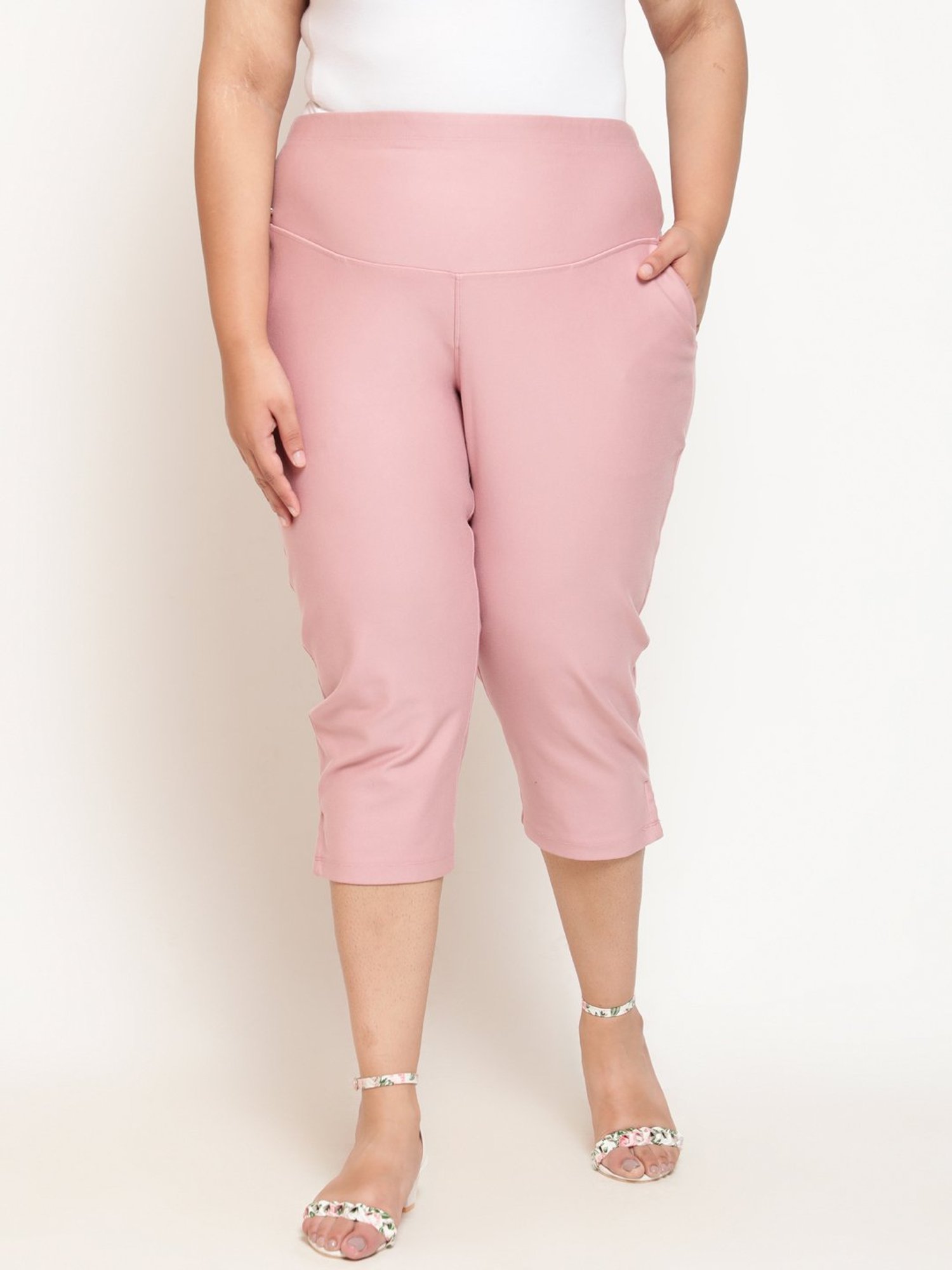 Amydus Rose Pink Regular Fit Crop Pants