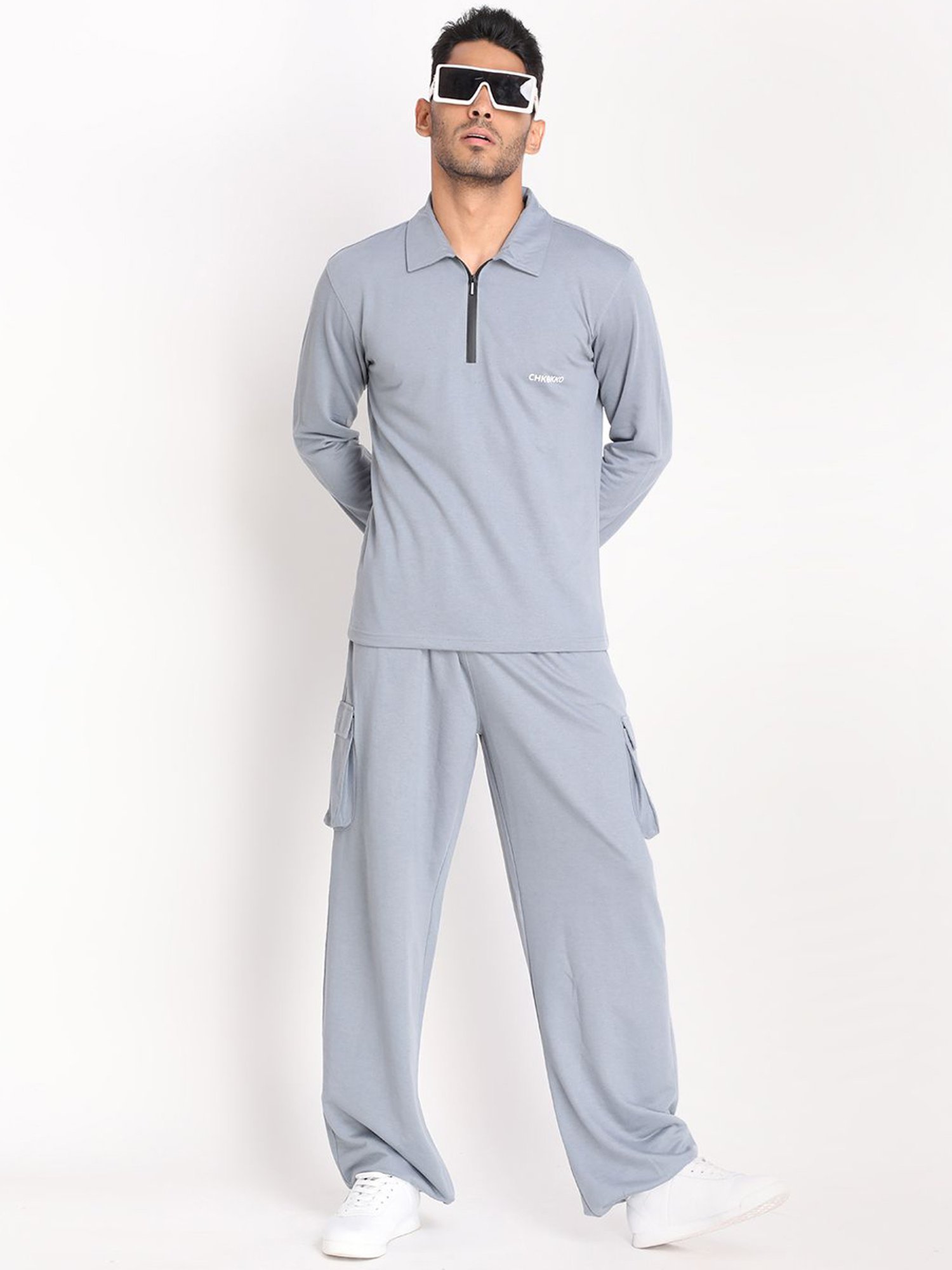 Chkokko Slate Grey Cotton Relaxed Fit Track Pants