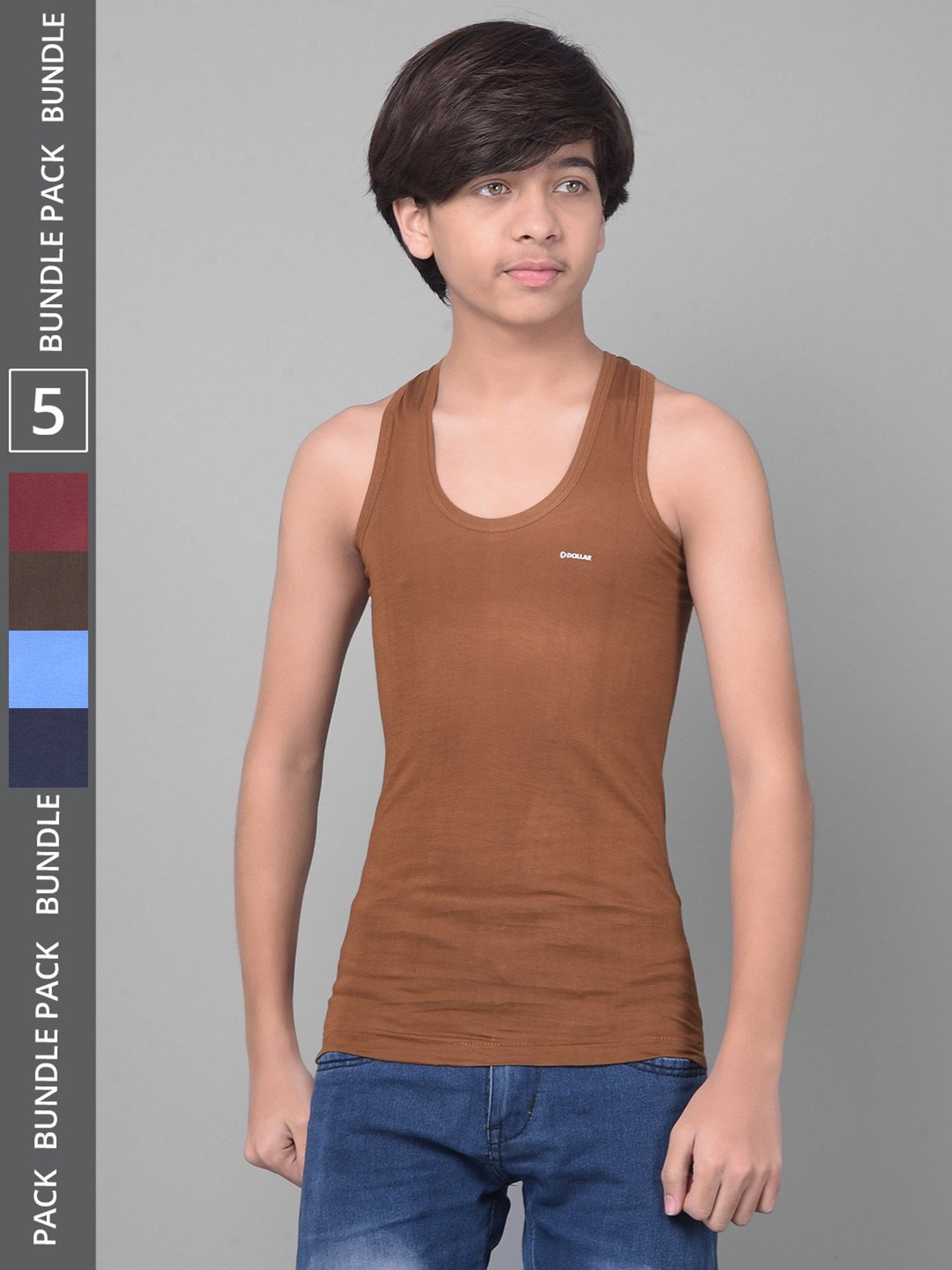 Dollar Bigboss Boys Multicolor Solid Vest (Pack Of 5)