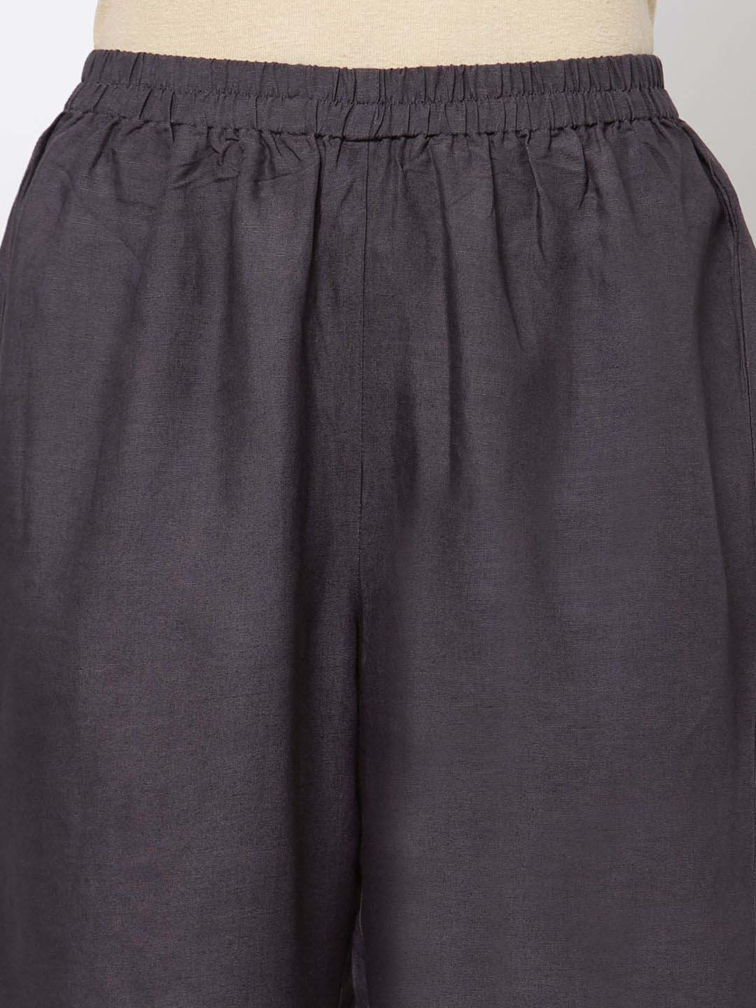 DART STUDIO Grey Linen Regular Fit Palazzos