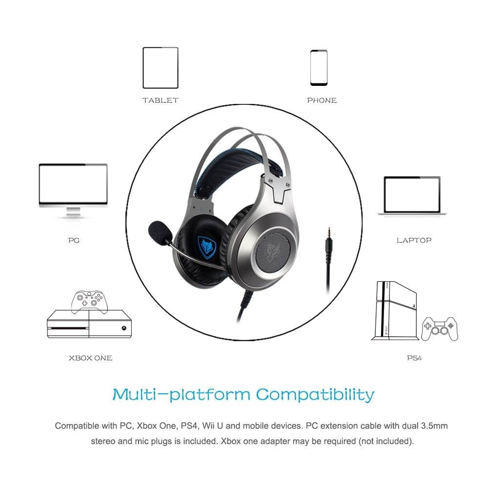 PS4 Xbox One PC Headset Gaming, Stereo Gamer Headphones with Microphone Headset Mic Computer Play station 4 Xbox 1 Game - Silver