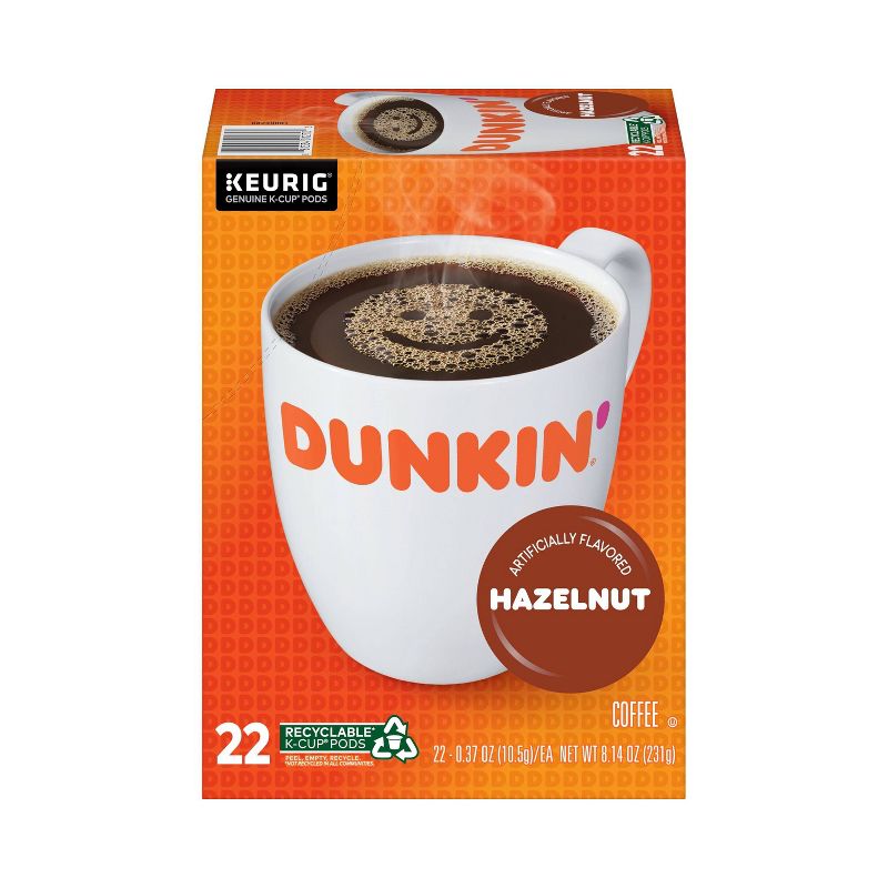 Dunkin' Hazelnut Flavored Medium Roast Coffee - Keurig K-Cup Pods - 22ct