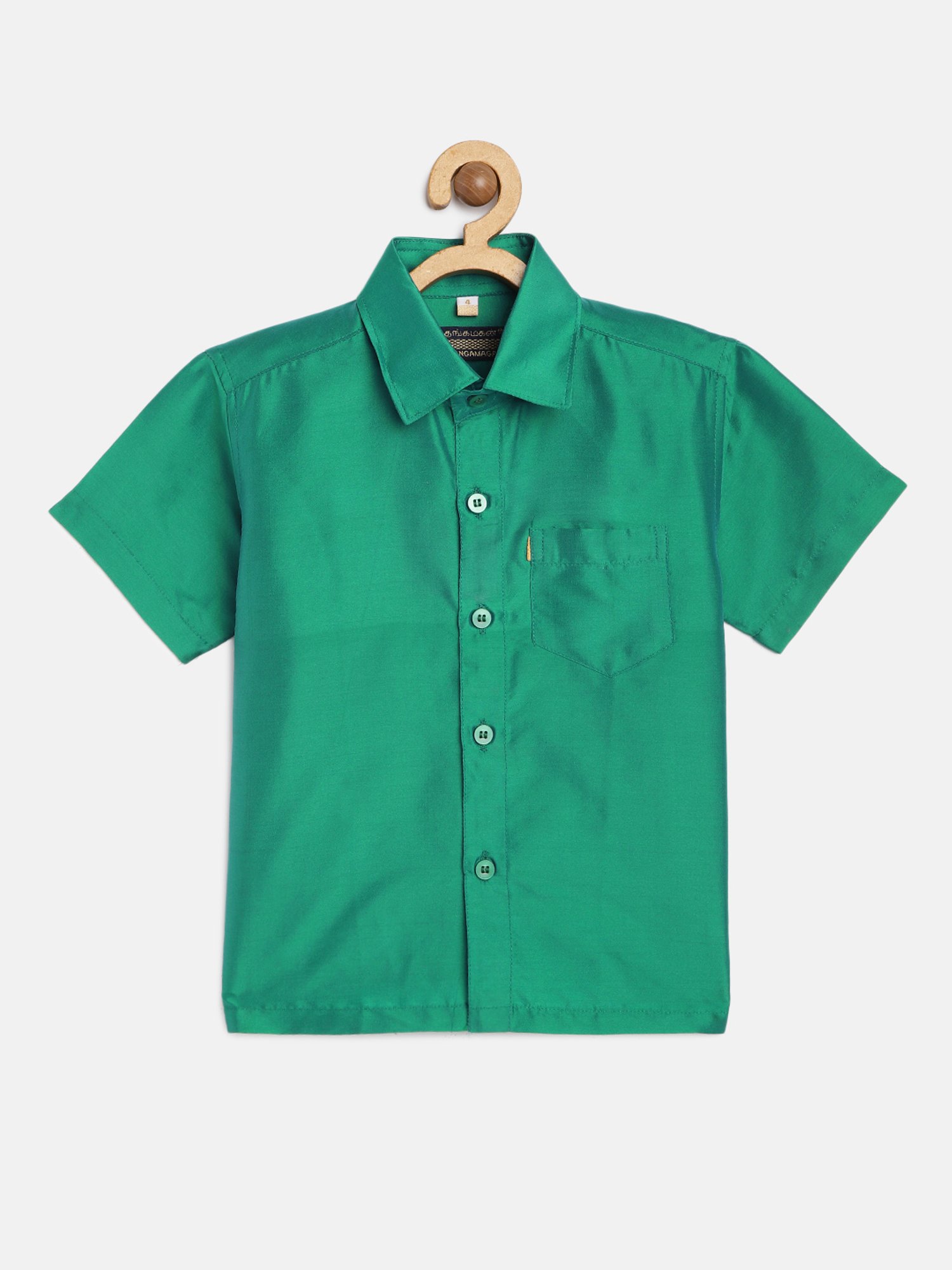 THANGAMAGAN Kids Green Solid Lining Shirt