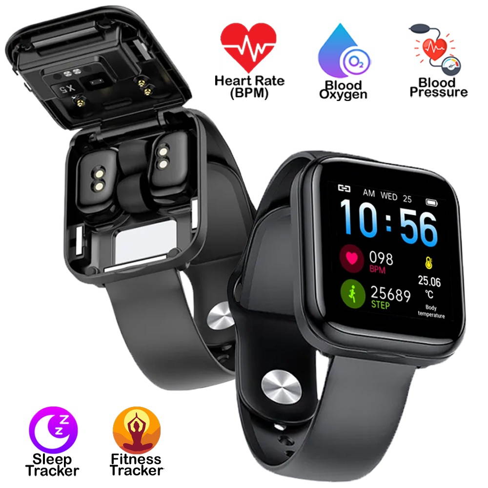 1.54-inch SmartWatch & EarBuds - BT 5.0 Universally Compatible + BPM/Heart Rate Monitor + Blood Pressure/Blood Oxygen(SPO2)