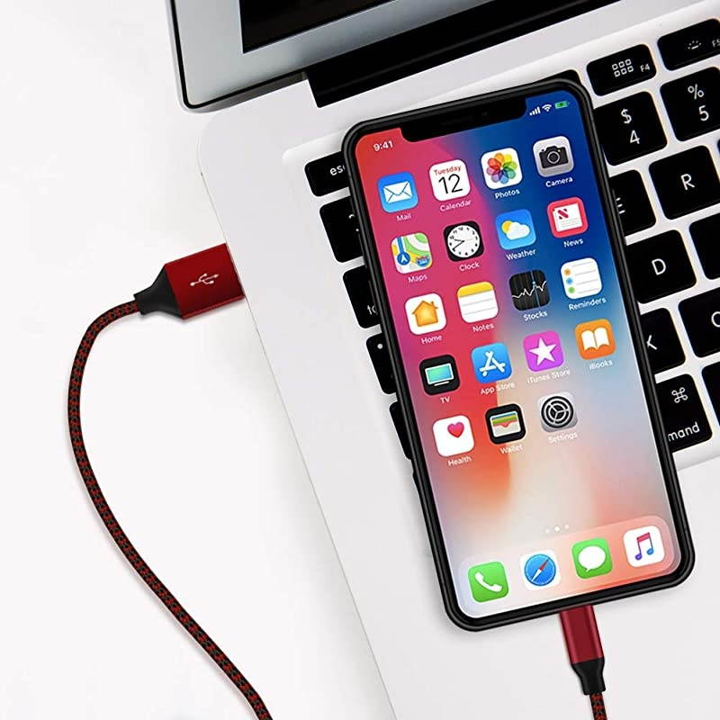 ChargerYEFOOT MFi Certified Lightning Cable336610FTUSB Syncing Data Nylon Braided with Metal Connector Compatible 11ProMaxXXSXRXS Max8Plus77 Plus MoreBlackRed