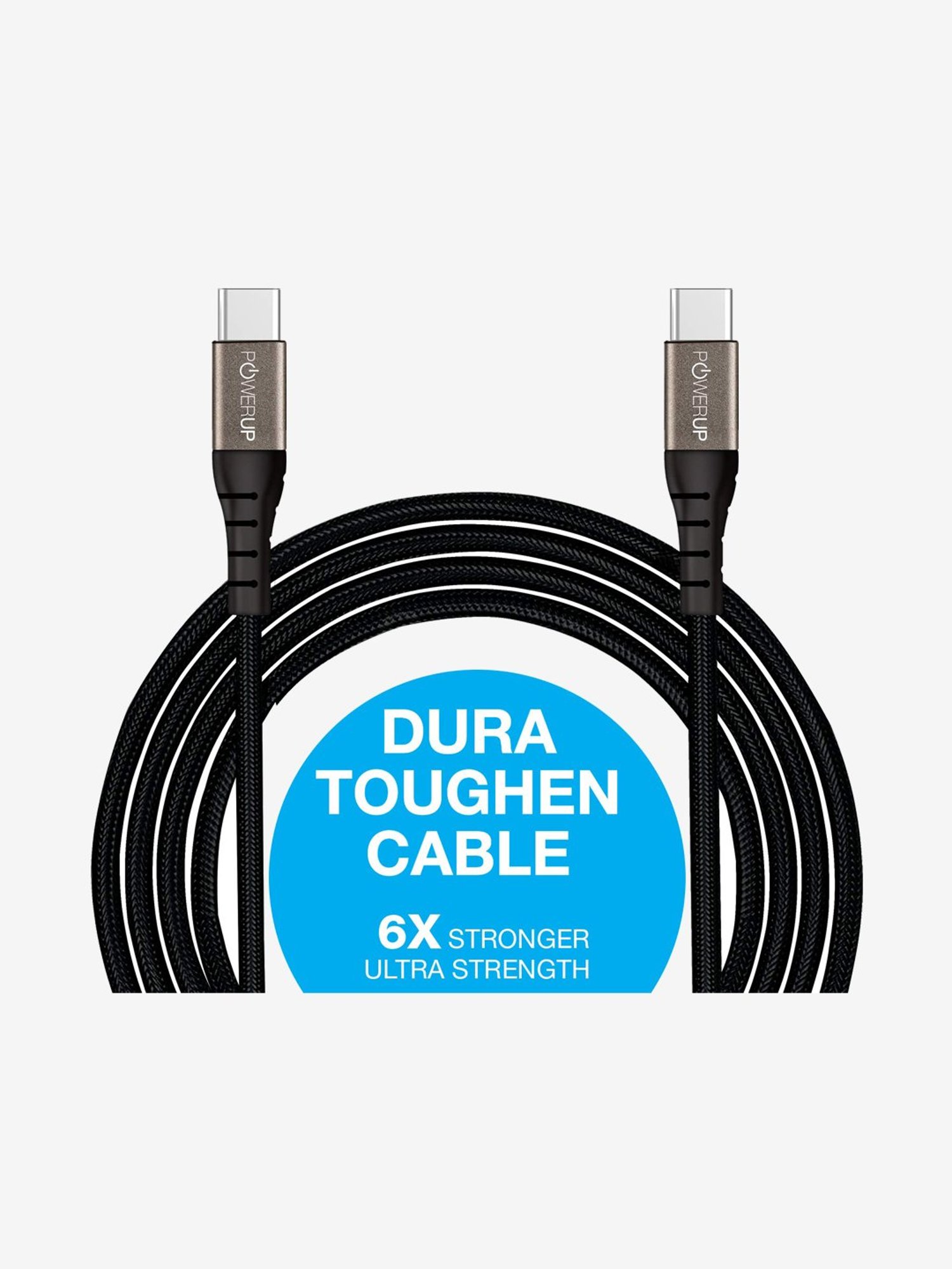 Powerup Nylon Braided USB-C to USB-C Sync & Charge Cable (Black)