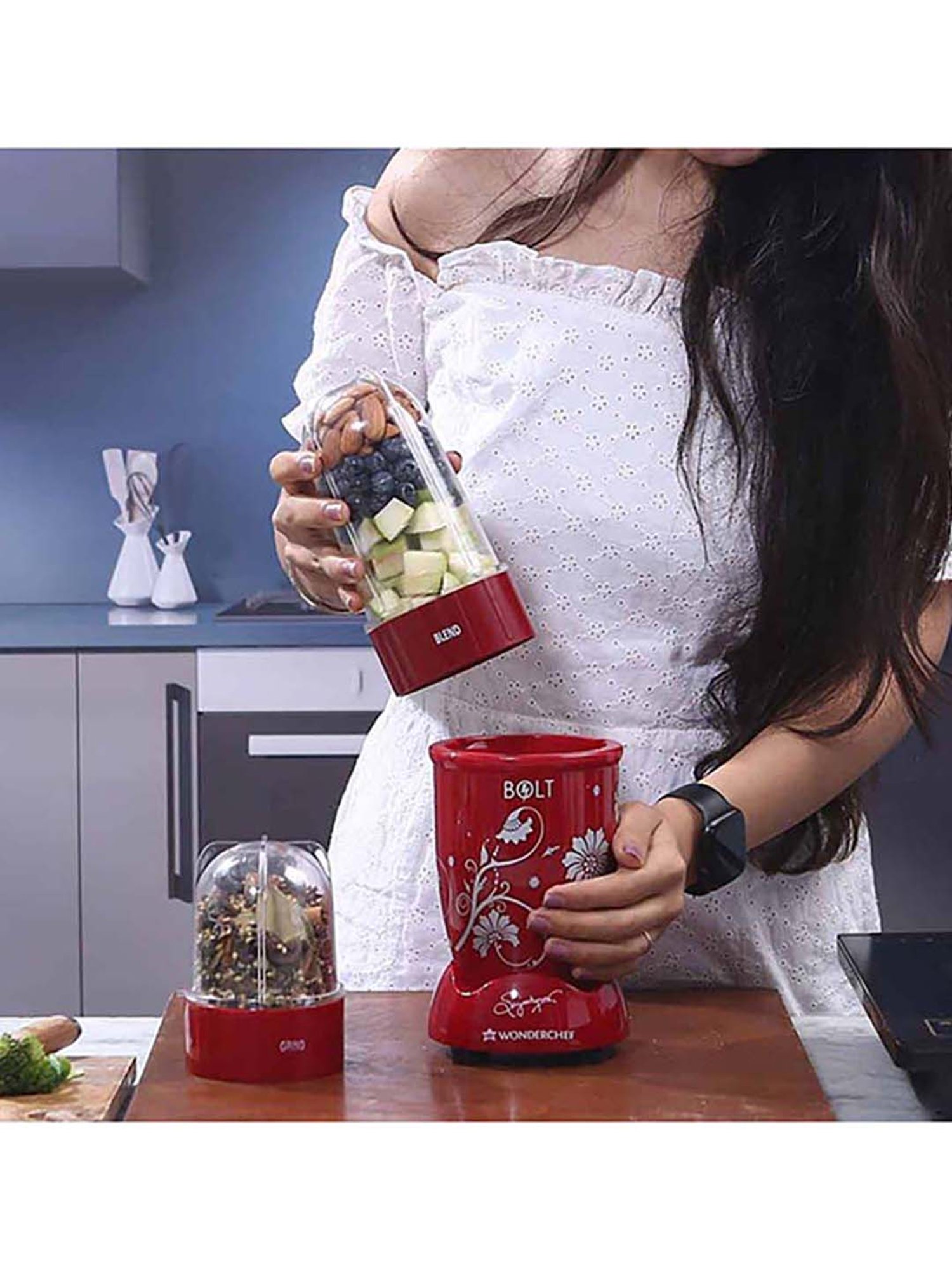 Wonderchef Nutri-Blend Bolt 600W 2 Jars Mixer Grinders Blender (Red)