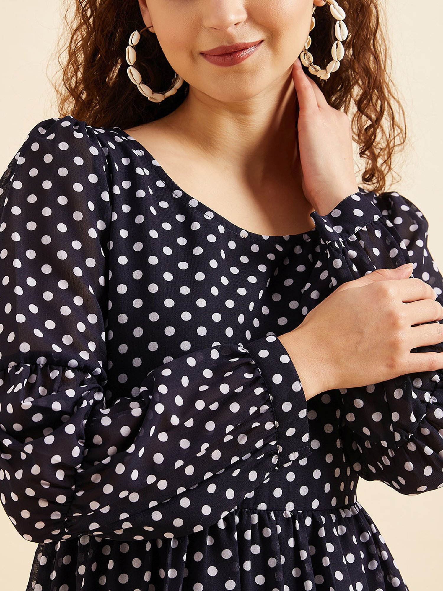 PANIT Navy Polka Dot Ethnic Dress