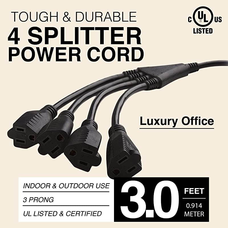 4 Way Power Splitter 1 to 4 Cable Strip With 3 Pronged Outlet and 3quot to 12quot Foot Y Style Extension Cord Black SJT 16 AWG By  5 Pack 3 Extension Cord