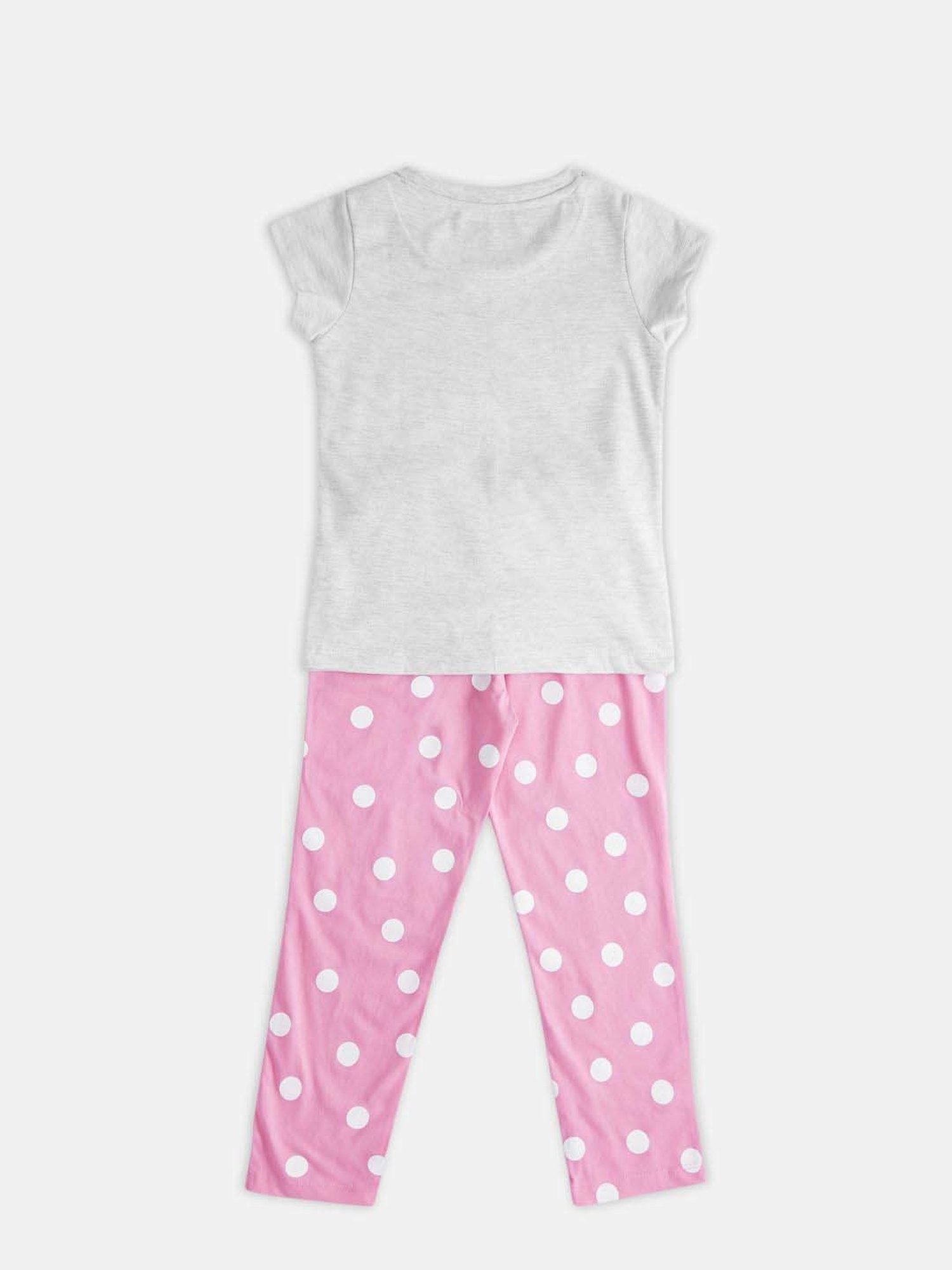 Pantaloons Junior Girls Grey & Pink Cotton Printed Disney Top Set