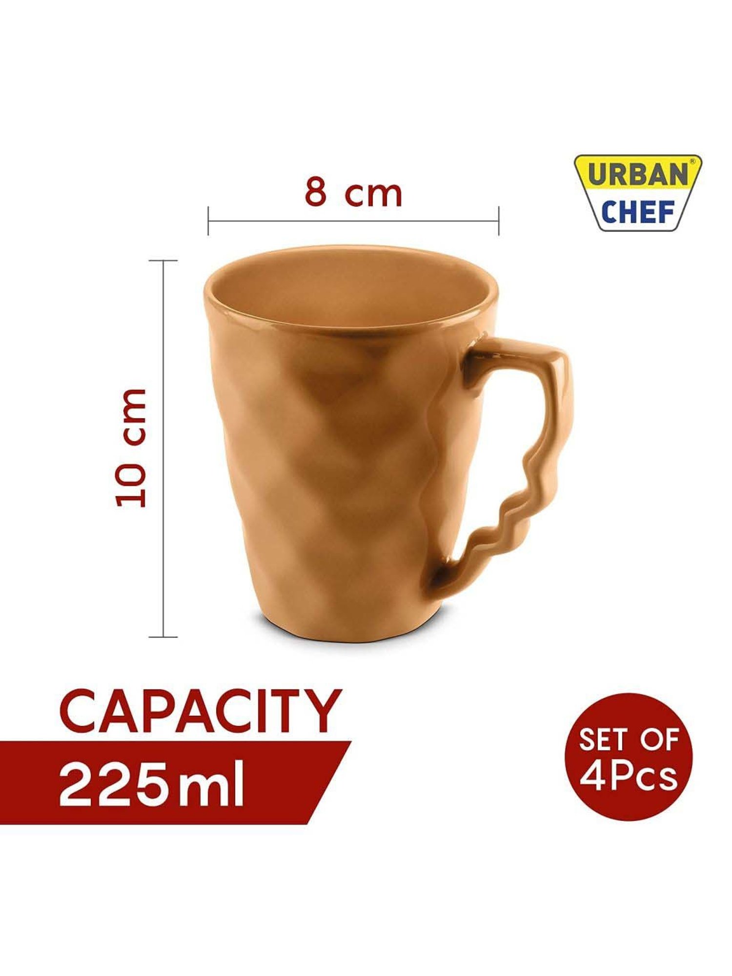 Urban Chef Brown & Blue Ceramic Microwave Safe Coffee Mug (0.225 L) - Set of 4