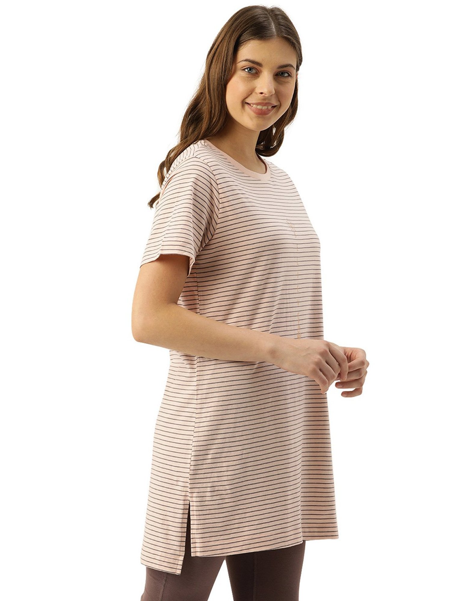 Enamor Pink & Umber Striped Tunic Tee