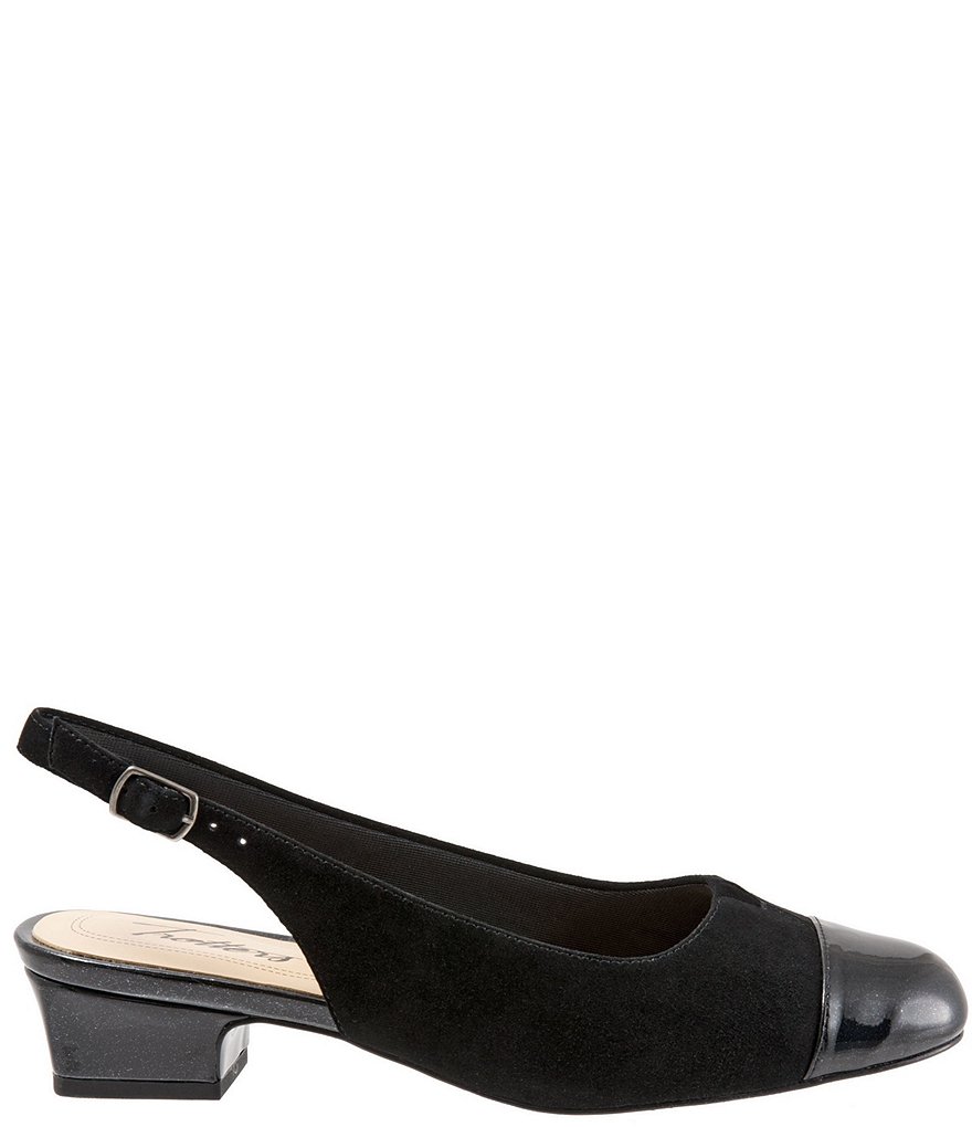 Trotters Dea Suede and Patent Slingback Block Heel Pumps
